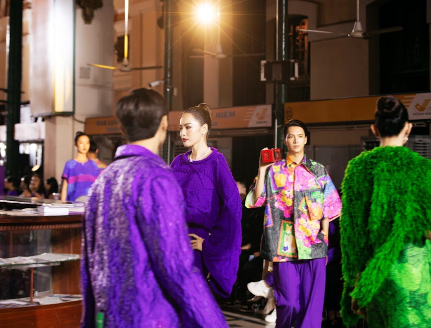 purple woman adult female person fashion dress formal wear coat urban