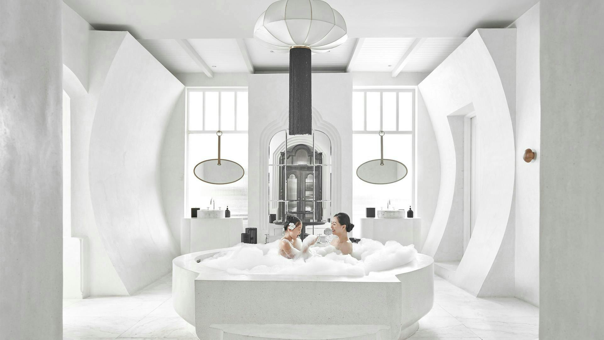 person human tub interior design indoors bathtub