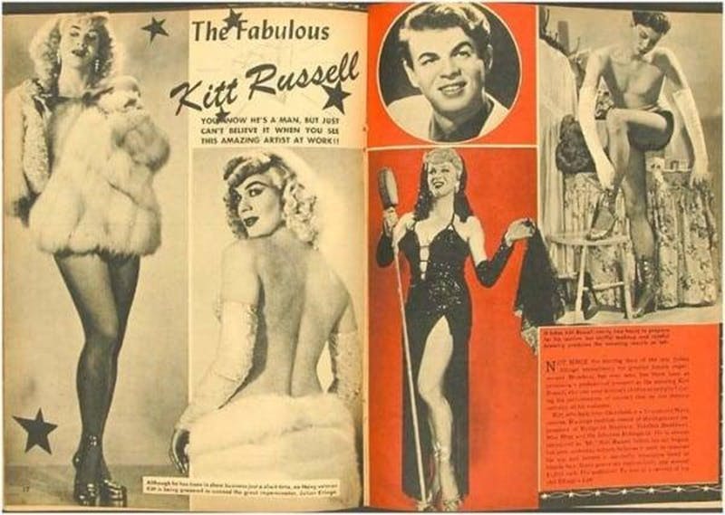 Một quảng cáo về Drag Queen Kitt Russell vào giai đoạn 1950s