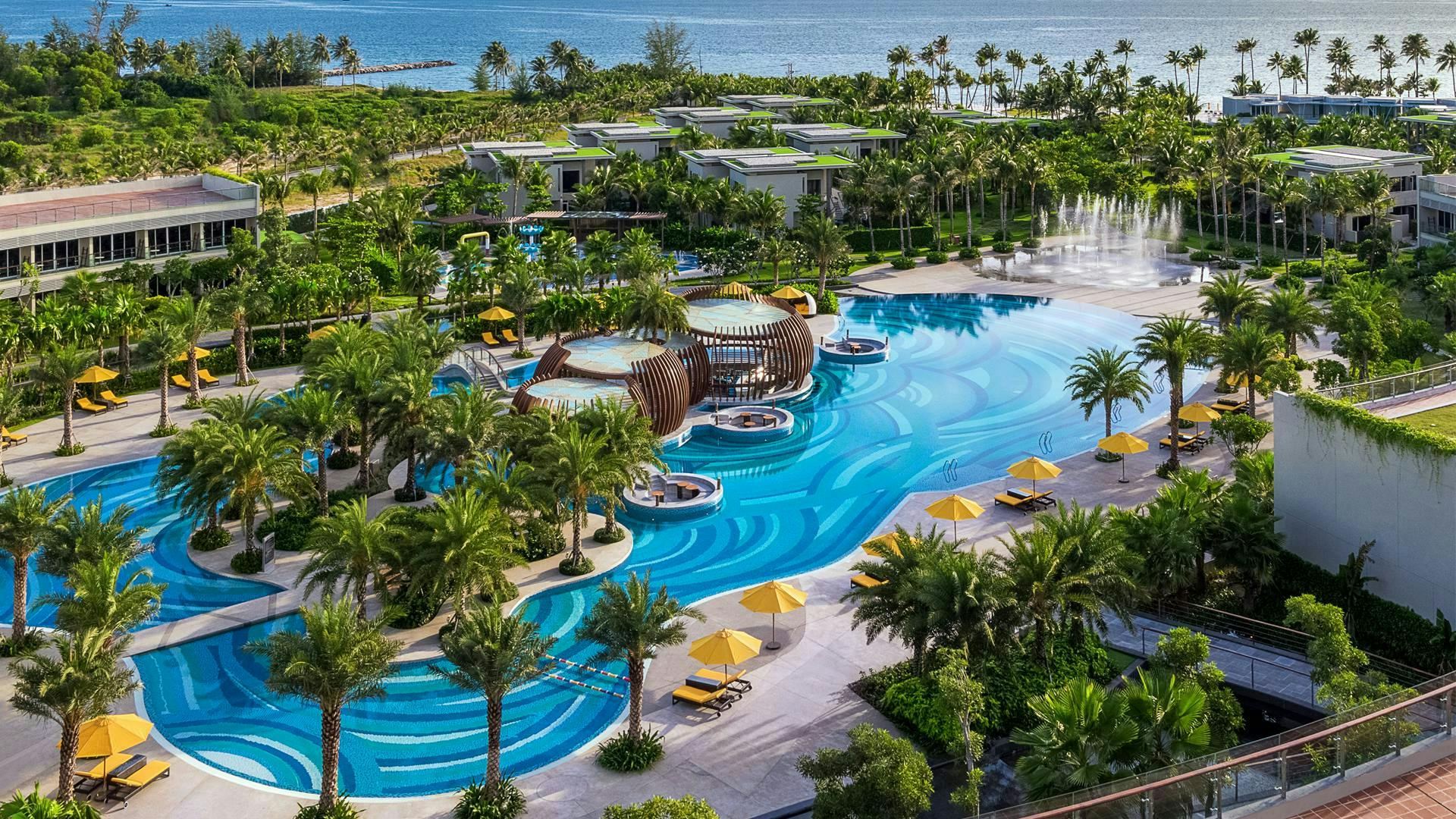 resort hotel building water pool