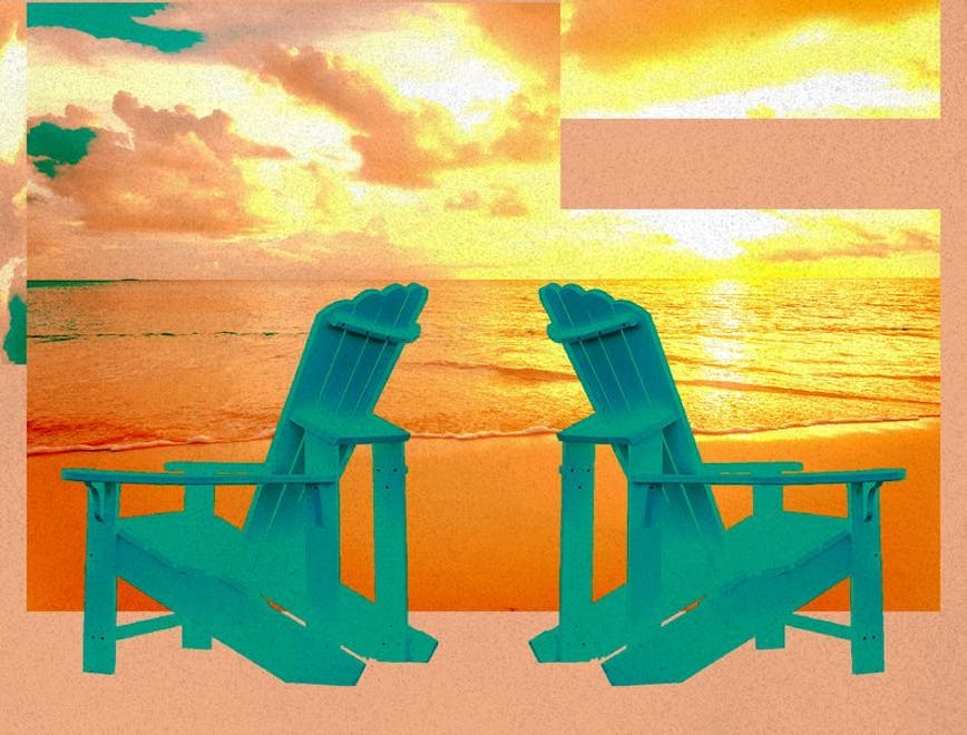 nature outdoors collage advertisement poster sand sky chair furniture