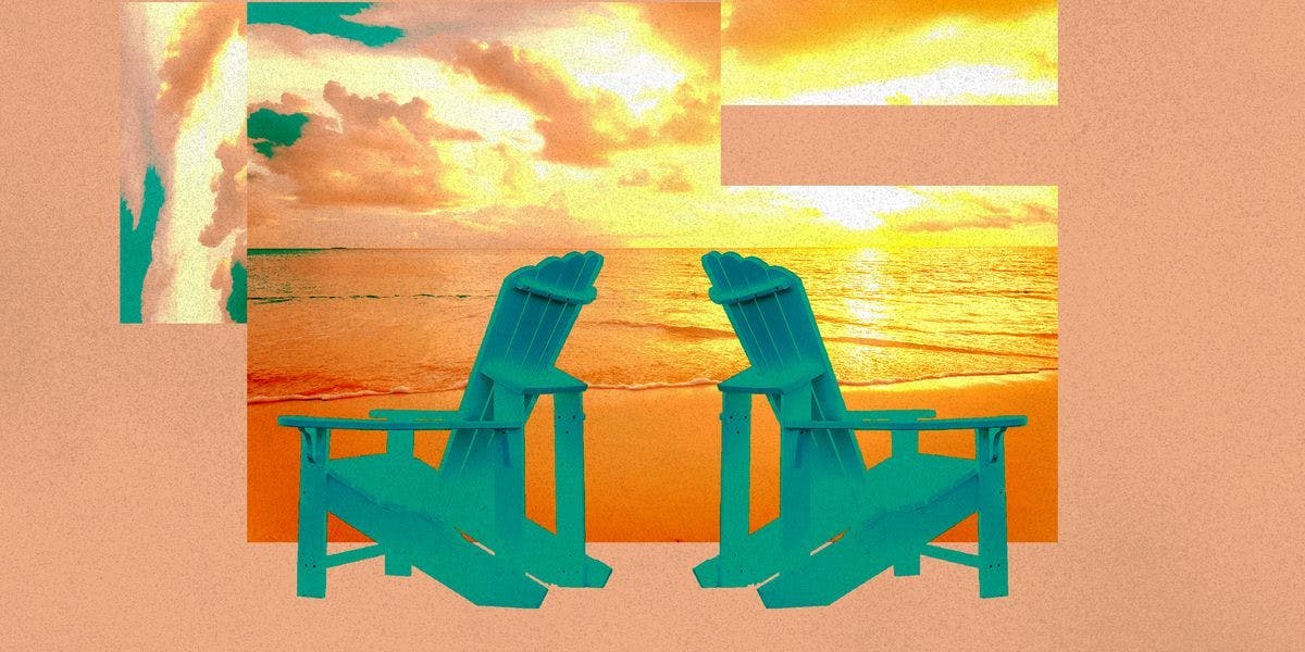 nature outdoors collage advertisement poster sand sky chair furniture