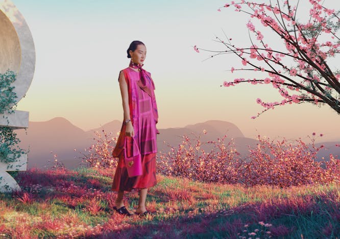 clothing apparel person human plant petal flower blossom outdoors vegetation