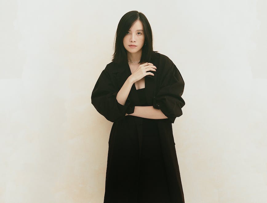 long sleeve fashion coat dress woman adult female person robe portrait