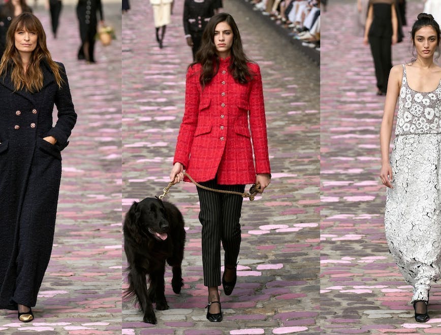 coat adult female person woman walking overcoat dog formal wear long sleeve
