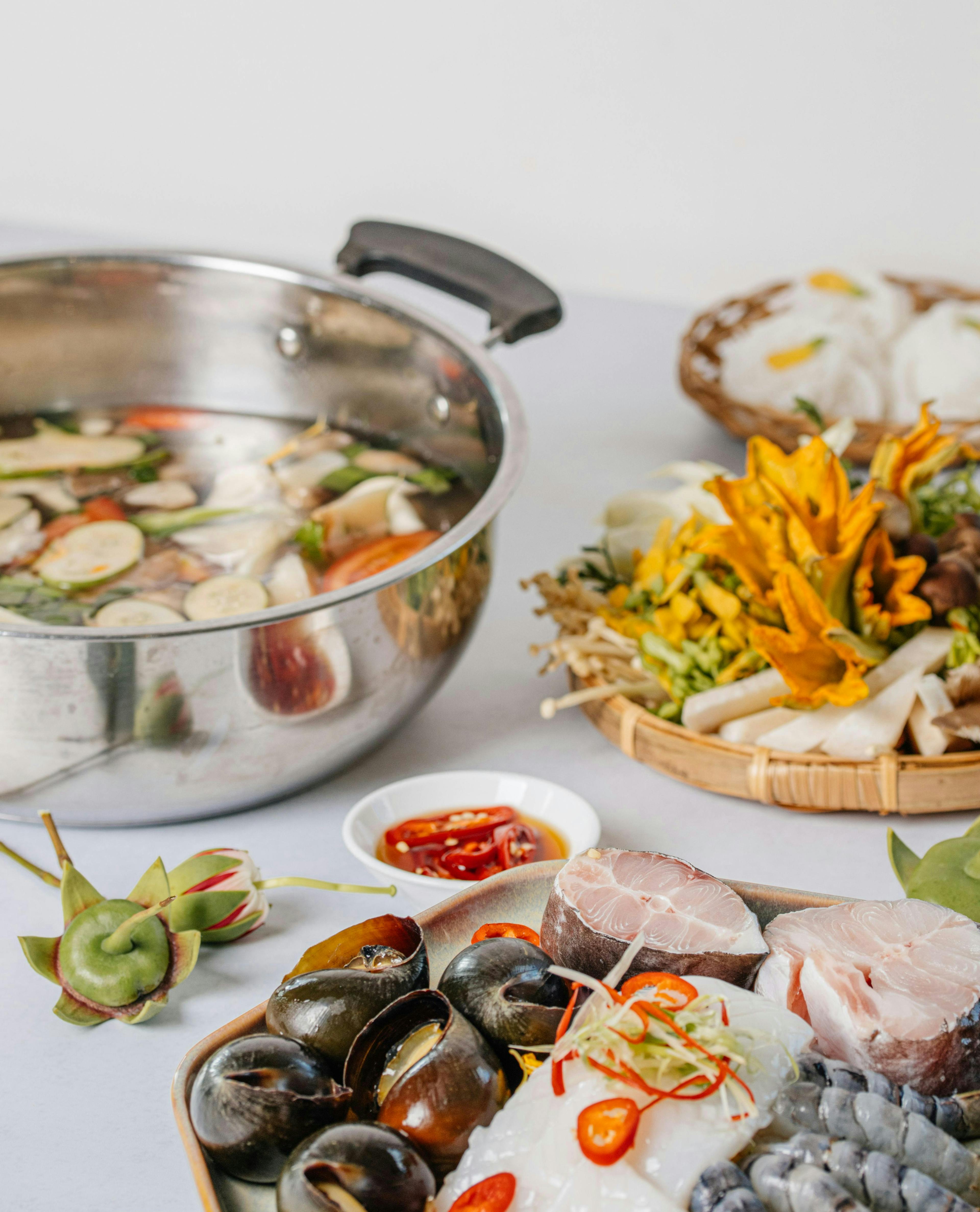 food meal dish stew food presentation meat pork cooking pot pot clam