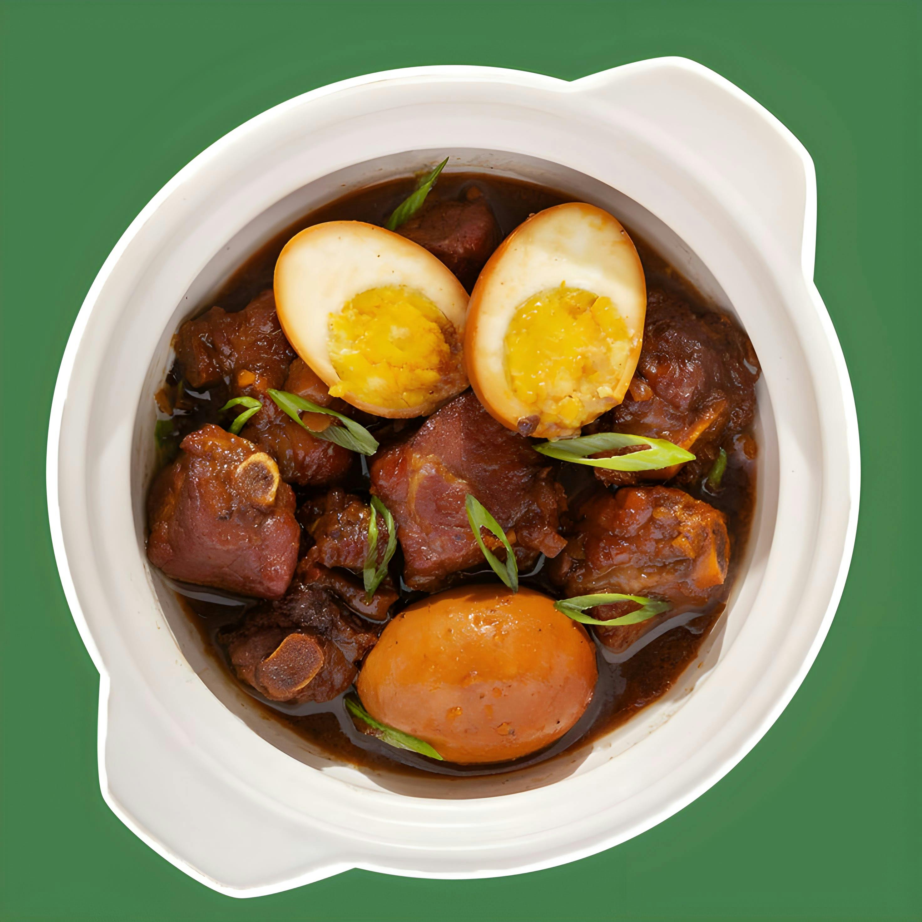 food meal dish stew food presentation curry egg meat pork bowl