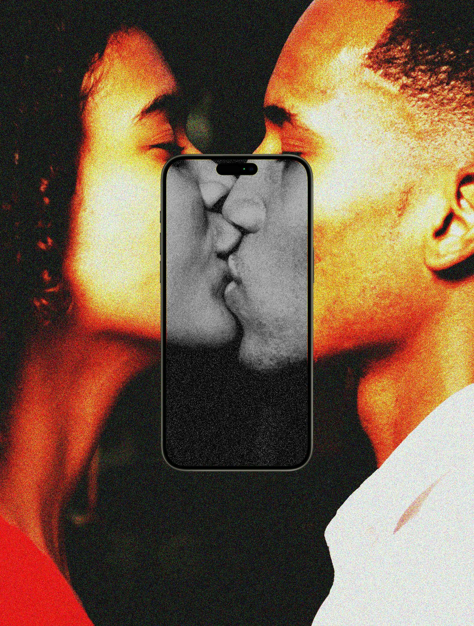kissing person romantic adult female woman male man face portrait