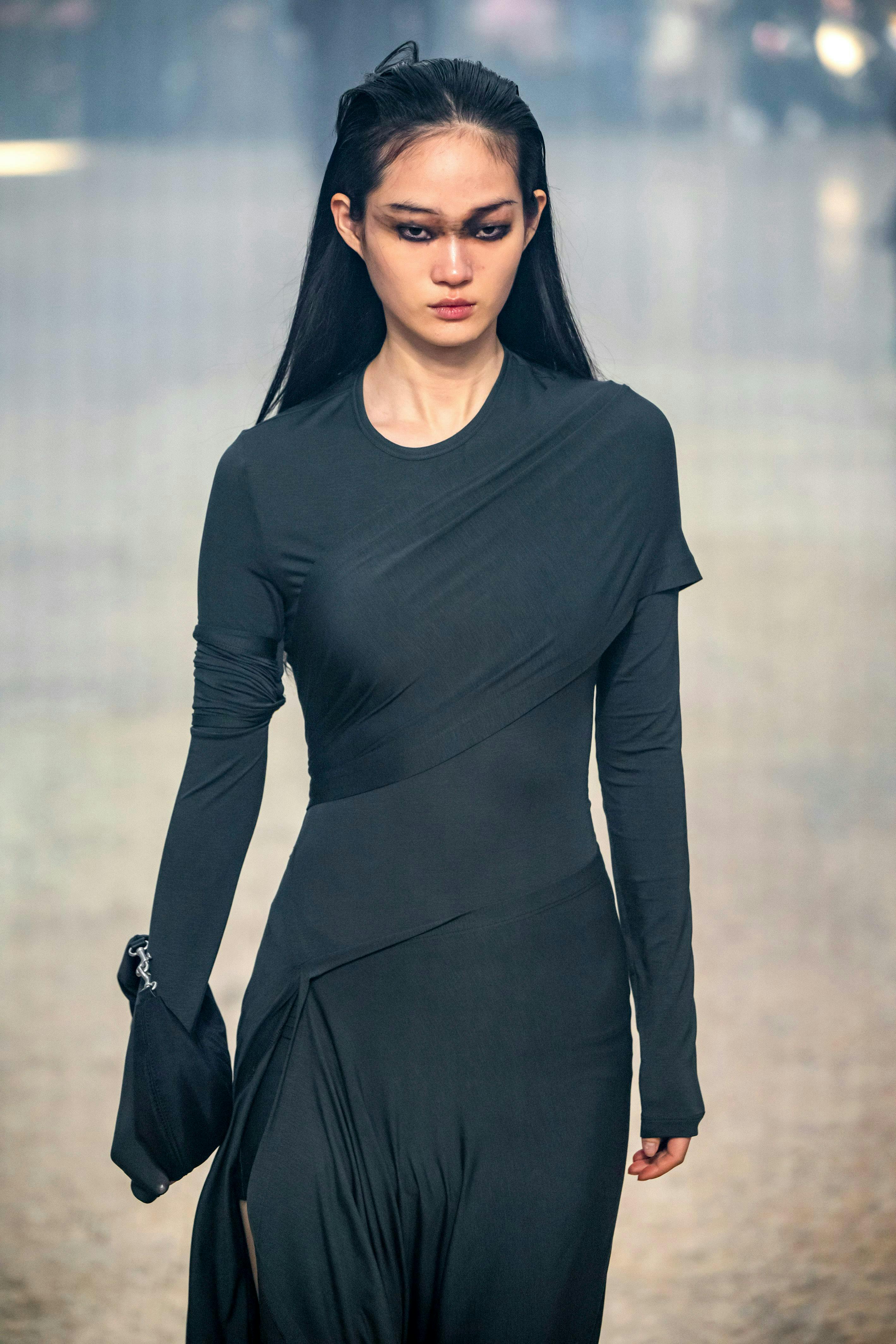 new york long sleeve sleeve dress black hair person adult female woman formal wear fashion
