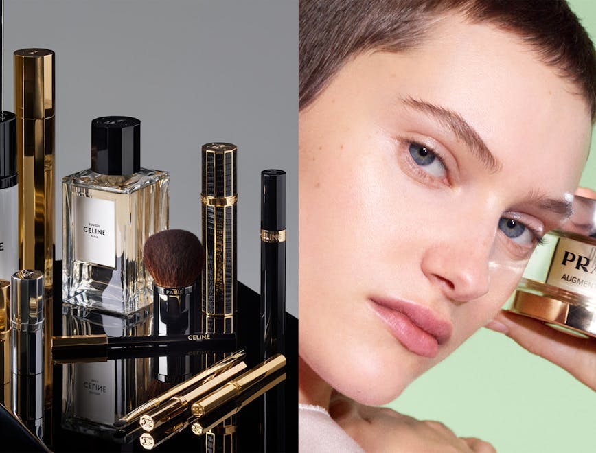 cosmetics lipstick face head person perfume adult female woman brush