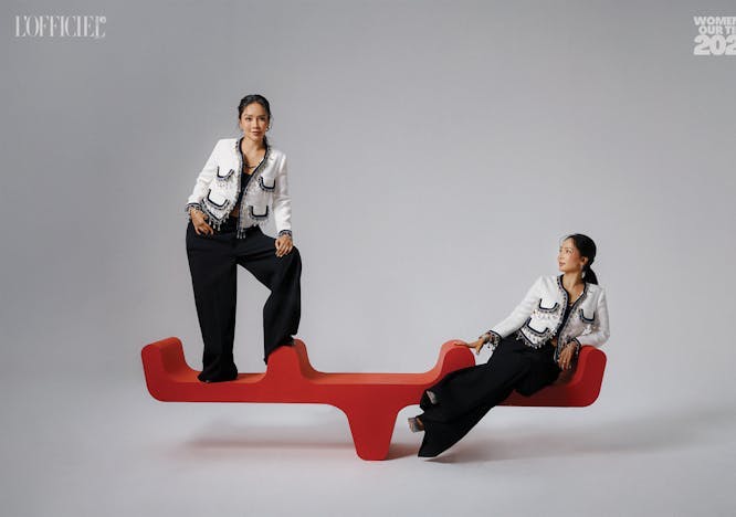 adult female person woman seesaw toy clothing coat